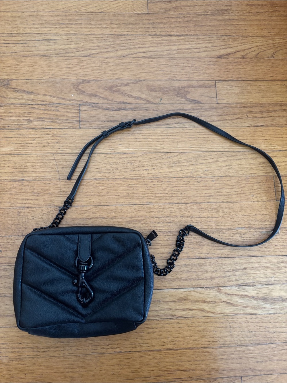 Rebecca Minkoff Black Quilted Leather Crossbody with Chain Strap